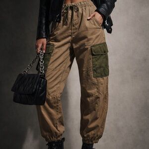 Anthropologie Tan and Olive Cargo Joggers